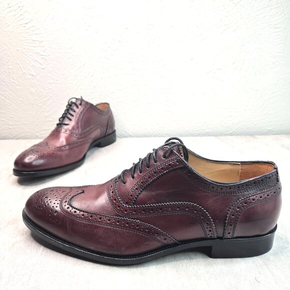 Wingtip Oxford Dress Shoes Mens Sz 10 Red Leather Preppy Lace Up Brogue Loafers - Picture 1 of 12